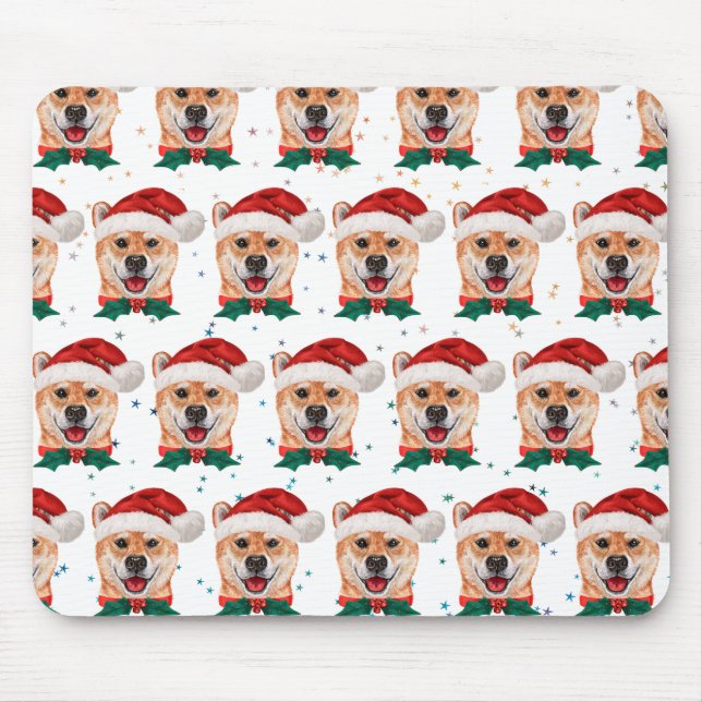 Mousepad Raça de Cachorro Shiba Inu Estrelas de Natal (Frente)
