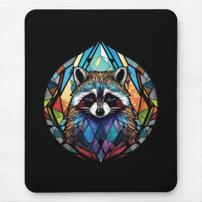 Mousepad Raccoon Animal Portrait Vidro Estido Arte Selvagem (Frente)