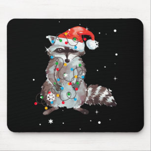 Mousepad Raccoon Christmas Tree Lights Pajama Racoon Lover