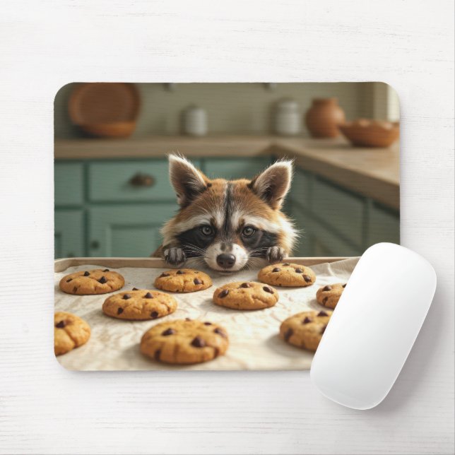 Mousepad Raccoon Olhando Cookies De Chip De Chocolate (Com mouse)