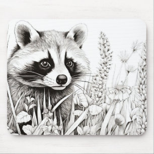 Mousepad Raccoon Peaceful Nature Prairie Sketch Desenho Art