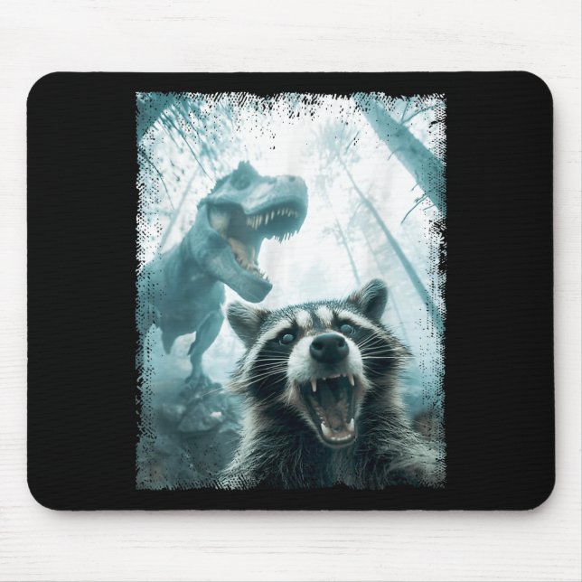 Mousepad Raccoon Selfie With Tyrannosaurus T Rex Adventure  (Frente)