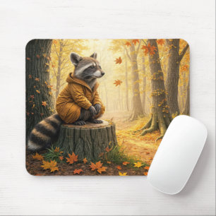 Mousepad Raccoon Sentado em Um Salto De Árvore
