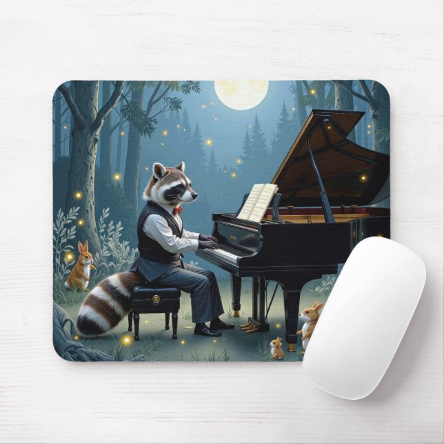 Mousepad Raccoon Tocando Grande Piano na Floresta (Com mouse)