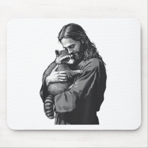 Mousepad Racoon Lover Trash Panda Christian Jesus Segurando