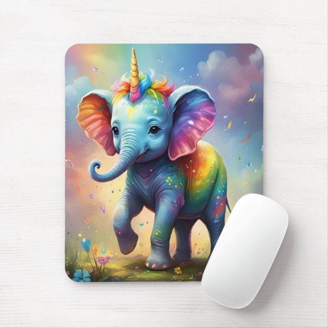 Mousepad Radiante Maravilha: O Bebê Arco-Íris Elefante Unic (Com mouse)