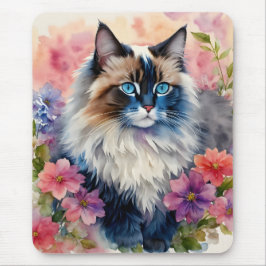 Mousepad Ragdoll Cat Floral Art