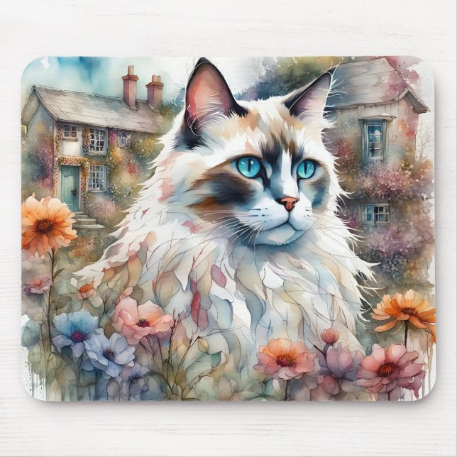 Mousepad Ragdoll Cat no jardim inglês (Frente)