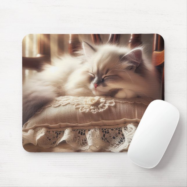 Mousepad Ragdoll Kitten em um Travesseiro (Com mouse)