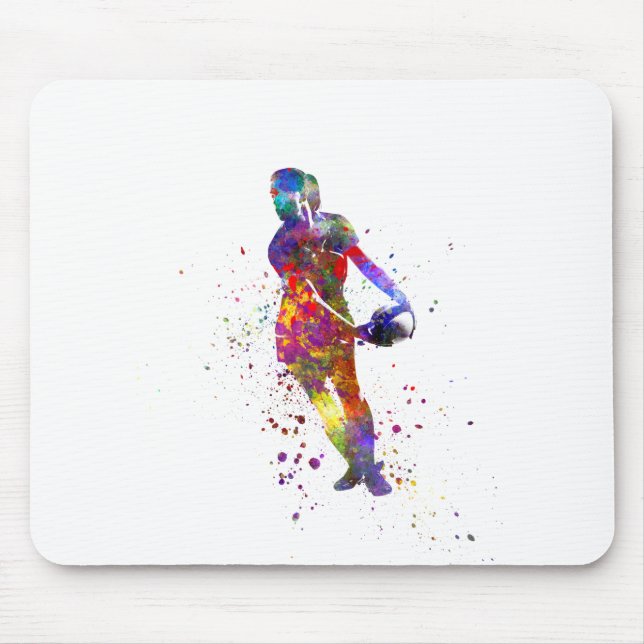 Mousepad Râguebi feminino em aquarela (Frente)