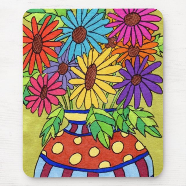 Mousepad Rainbow Daisies no Designer Vase (Frente)