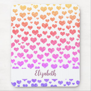 Mousepad Rainbow Faux Glitter Hearts Brilhante Personalizad