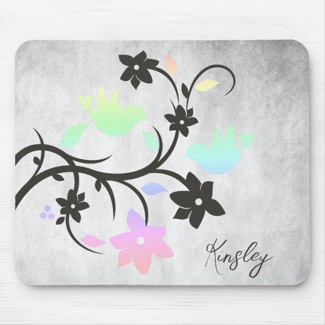 Mousepad Rainbow Pastel Lovebird Mouse Personalizado (Frente)