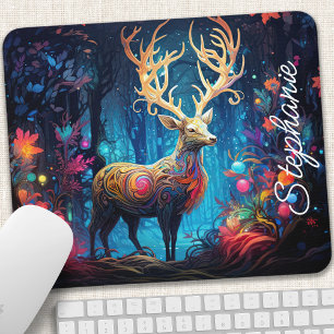 Mousepad Rainbow Swirl Forest Deer Personalizado