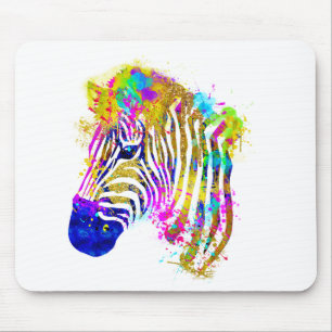 Mousepad Rainbow Watercolor Paint Splatter Zebra Graphic