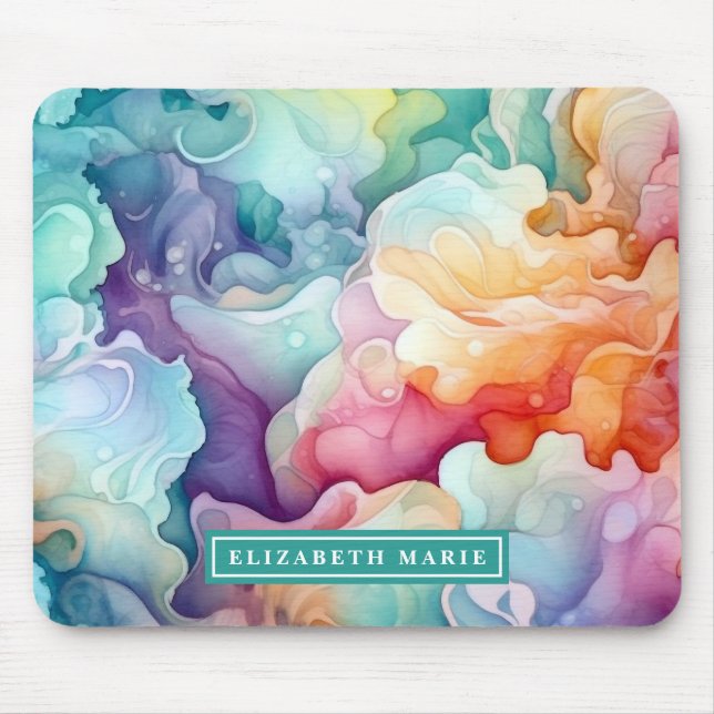 Mousepad Rainbow Watercolor Splash Name Modelo (Frente)