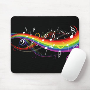 Mousepad Rainbow White Music Notes on Black (Notas de músi