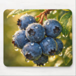 Mousepad Raindrops on Ripe Blueberries<br><div class="desc">Ripe blueberries hang from a branch,  adorned with dewdrops,  while the sunlight casts a warm glow around their vibrant blue hue</div>