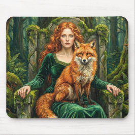 Mousepad Rainha Celta da Floresta Raposa Vermelha Bruxa Art