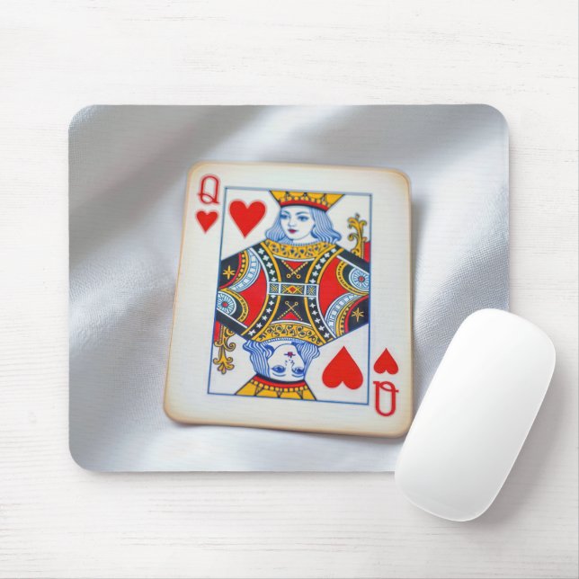 Mousepad Rainha de Copas em Tecido de Cetim Branco (Com mouse)