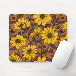 Mousepad Raízes solares, girassol selvagem, amarelo e casta