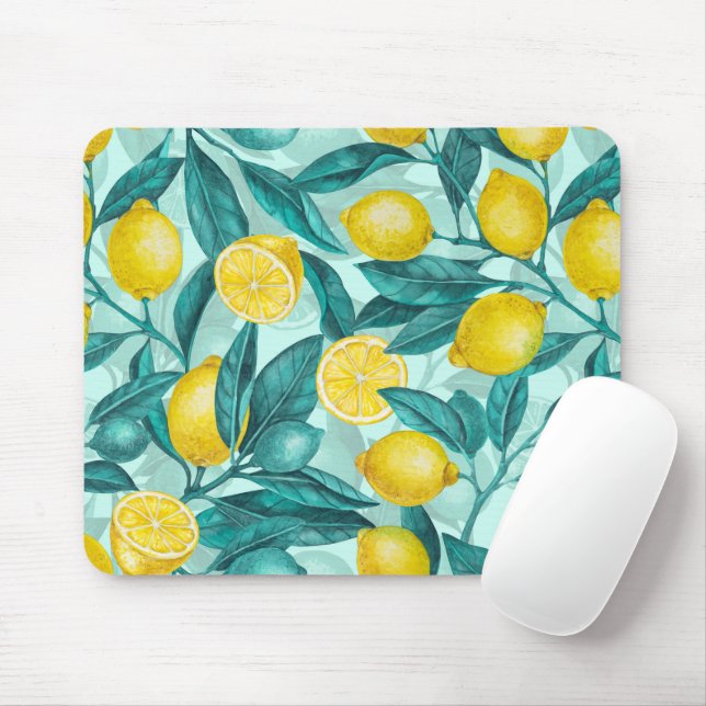 Mousepad Ramais de limão em azul e amarelo (Com mouse)