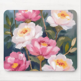 Mousepad Ramalhete de Flores de Peônias Rosa Aquarela