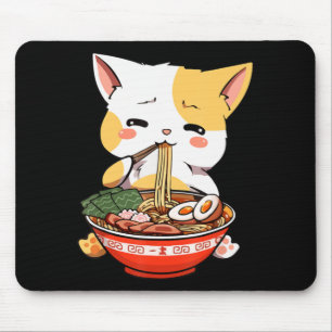 Mousepad Ramen Cat Comendo Noodles Kawaii Anime Merch Gift