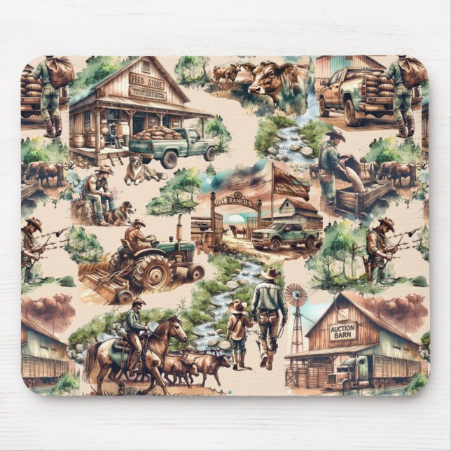 Mousepad Ranch Ocidental ou Cena de Fazenda do País (Frente)