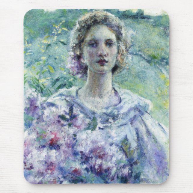 Mousepad Rapariga com Flores Roxas (por Robert Reid) (Frente)