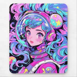 Mousepad Rapariga de Animação do Espaço Azul e Rosa do Past