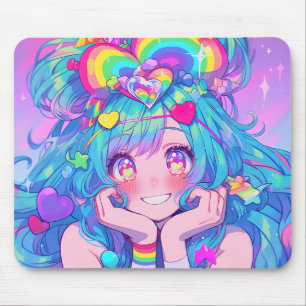 Mousepad Rapariga do Arco-Íris Divertida Kawaii