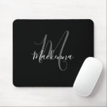 Mousepad Rapariga do Monograma Branco Negro Elegante Modern<br><div class="desc">Um moderno e elegante mouse branco monograma com script de cinza com um mouse preto. Personalize este elegante design de mouse monograma com seu nome e monograma inicial em uma tipografia de chic,  trendy e girly script. Presente perfeito para ela.</div>