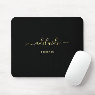 Mousepad Rapariga do Script Monograma Dourado Preto Elegant
