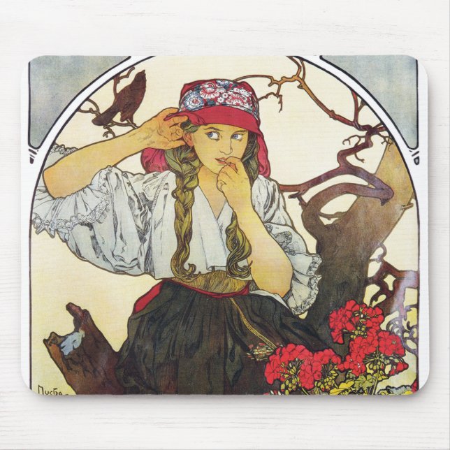 Mousepad Rapariga e Geranium, Mucha (Frente)