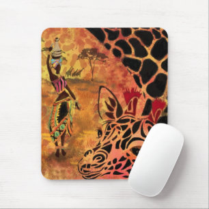 Mousepad Rapariga e Girafa Africanas - Amigos - Desenho de