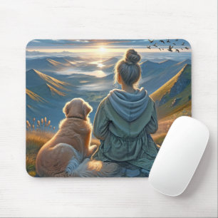 Mousepad Rapariga e Ouro Retriever Sunrise