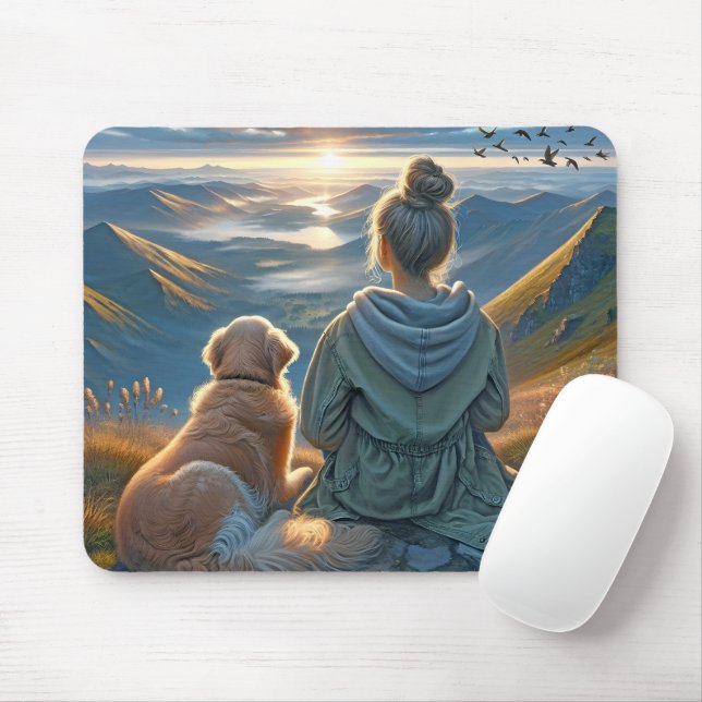 Mousepad Rapariga e Ouro Retriever Sunrise (Com mouse)
