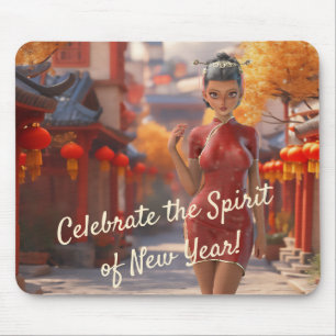 Mousepad Rapariga Exótica Celebrando Ano Novo Chinês
