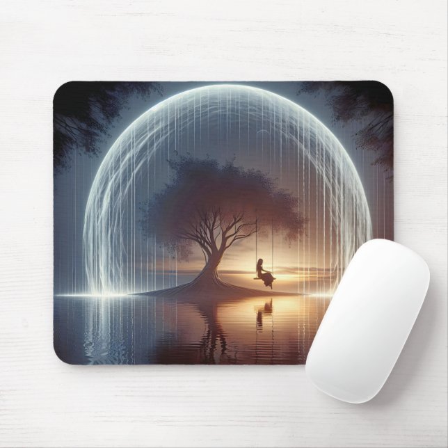 Mousepad Rapariga numa árvore balançando com trilhos leves (Com mouse)