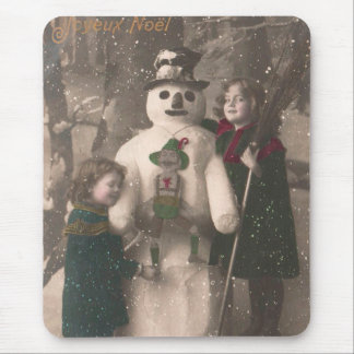 Mousepad Raparigas de Natal e Snowman Vintage Foto