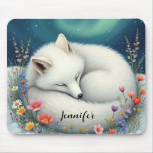 Mousepad Raposa Árctica Dormindo em flores silvestres Perso