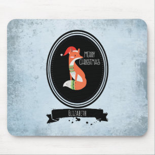 Mousepad Raposa-branca com dentro de chapéu de Natal Oval 