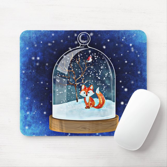Mousepad Raposa branca dentro a neve (Com mouse)