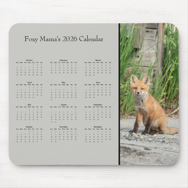Mousepad Raposa - Calendário personalizável para o ano inte (Frente)