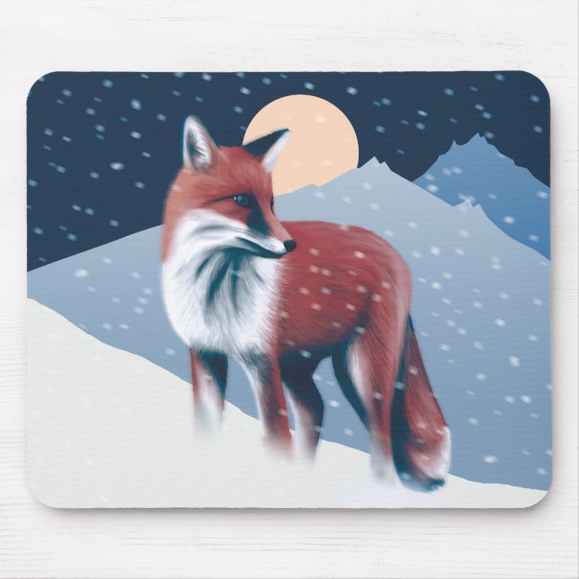 Mousepad Raposa-De-Corte Na Ilustração Da Neve De inverno (Frente)