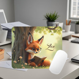 Mousepad Raposa fofa lendo um livro, personalizado