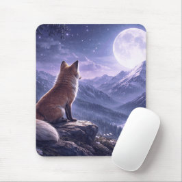 Mousepad Raposa Mística & Picos da Montanha Nevada sob a Lu