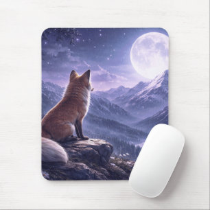 Mousepad Raposa Mística & Picos da Montanha Nevada sob a Lu