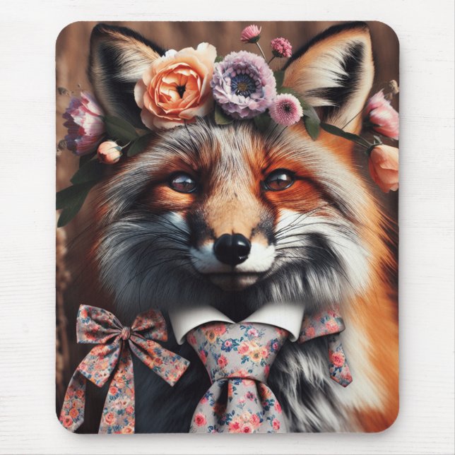 Mousepad Raposa selvagem usando uma gravata fofa  (Frente)